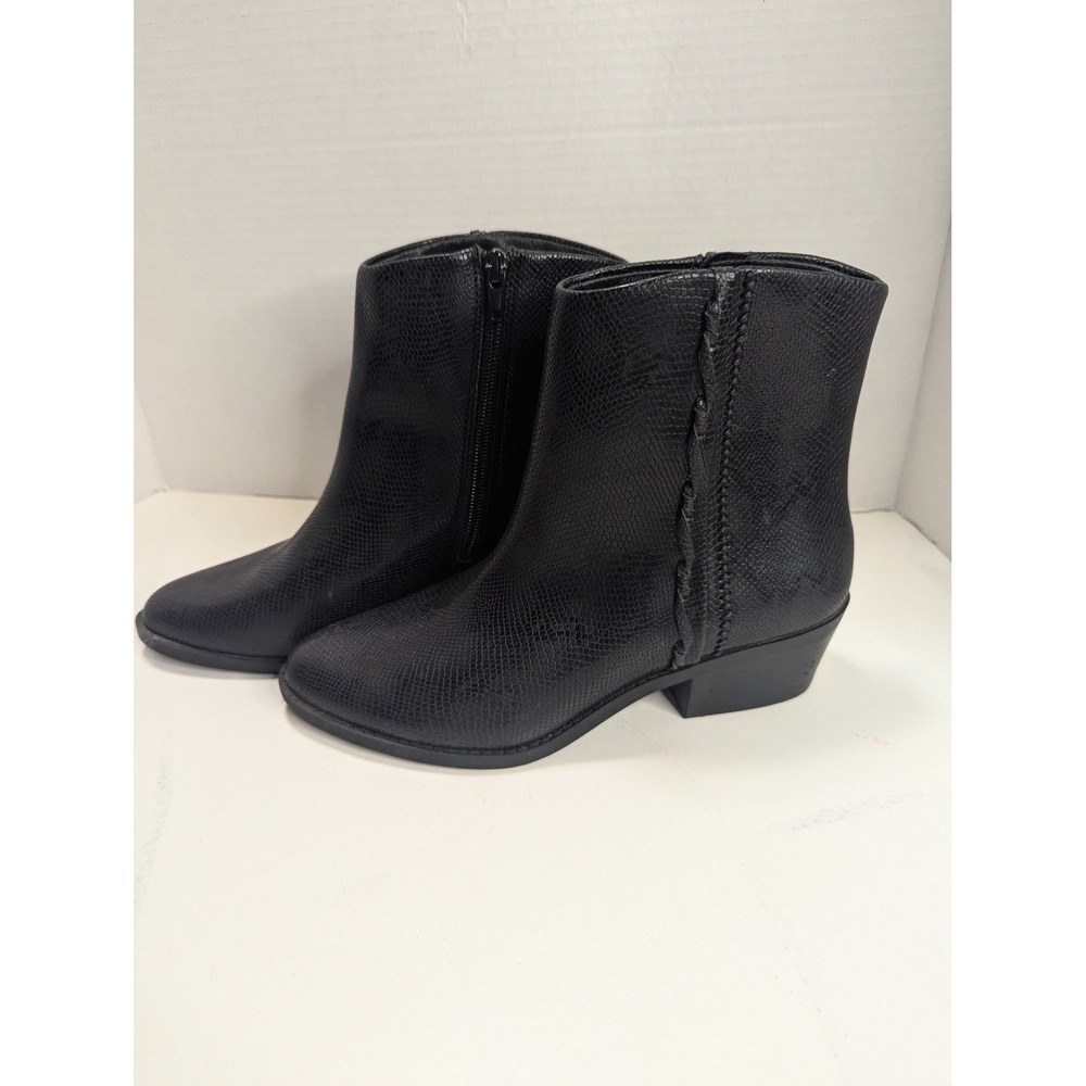 Lucky Brand Fakelle Black Snakeskin Embossed Ankle Boots Womens 6.5M Braided